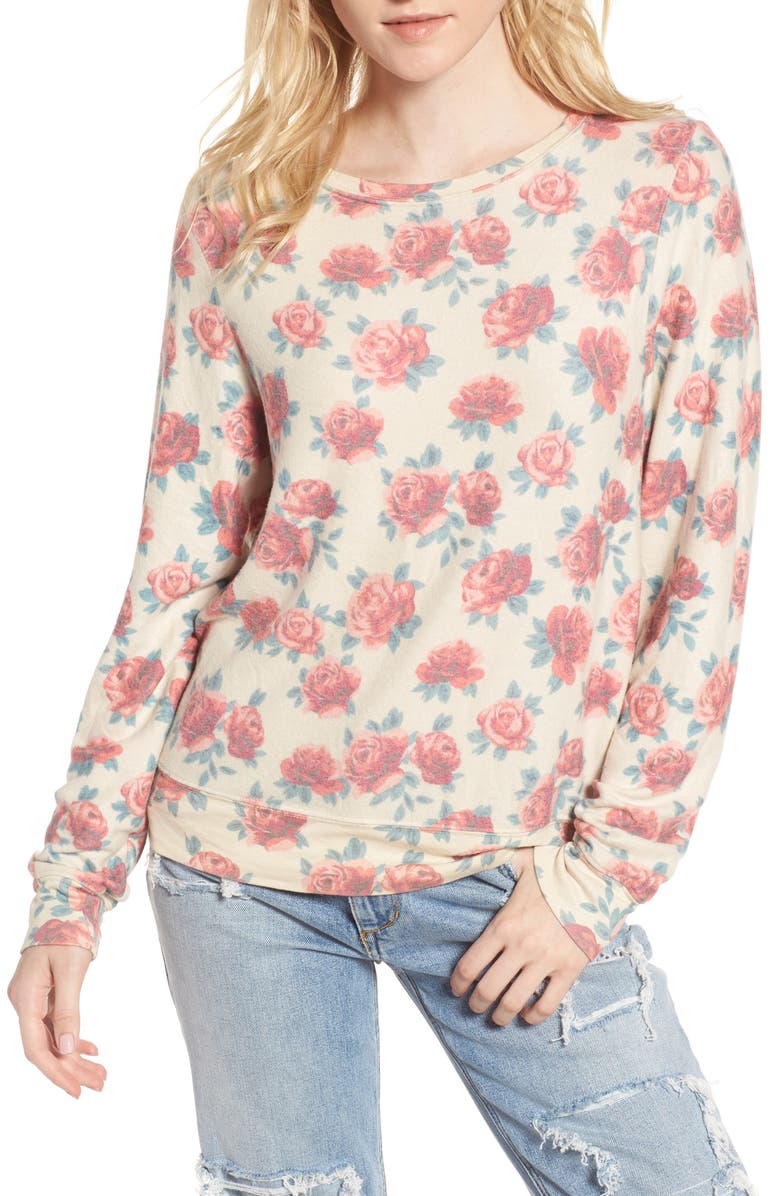 Wildfox Rose Print Baggy Beach Jumper Pullover, Main, color, 