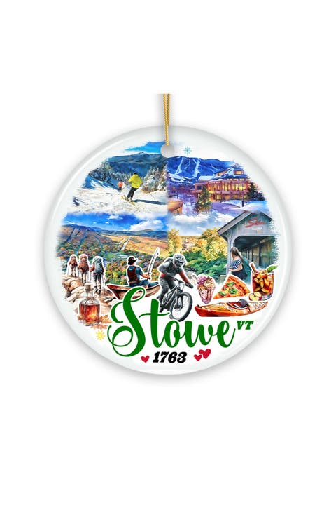 Stowe Vermont Mountain Town Round Ceramic Ornament