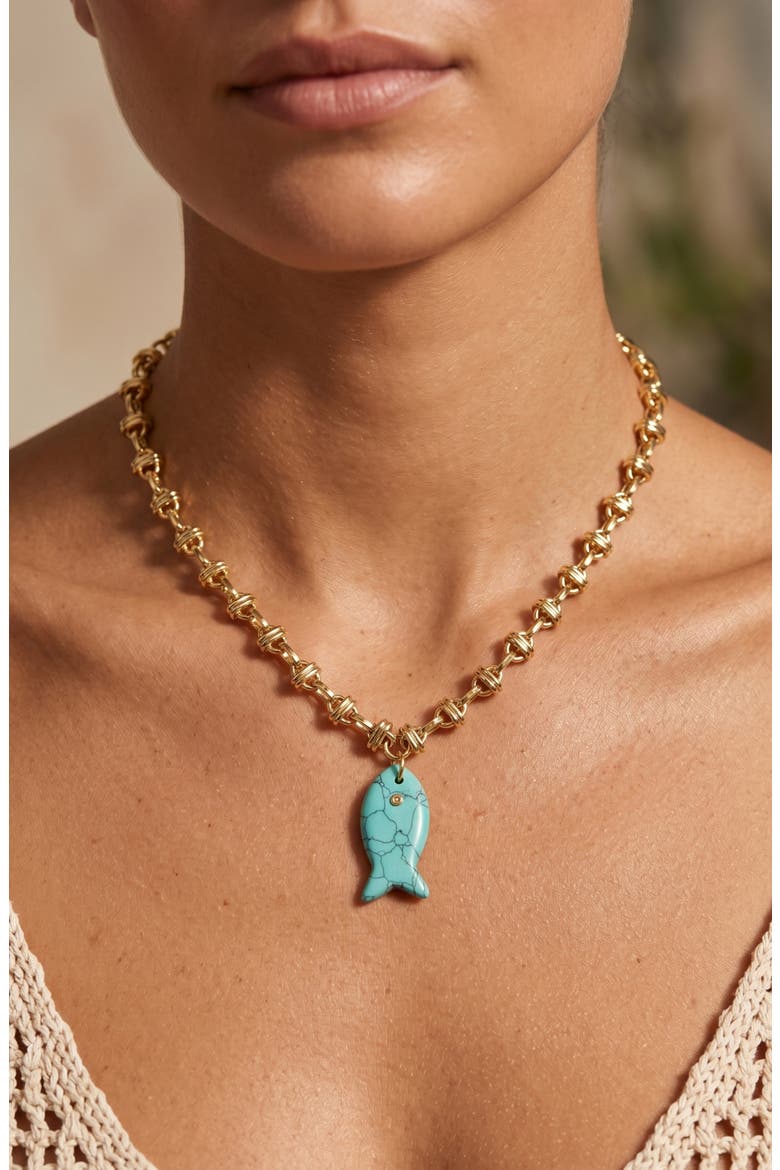 Pisces Pendant Necklace, Alternate, color, AQUA/ GOLD