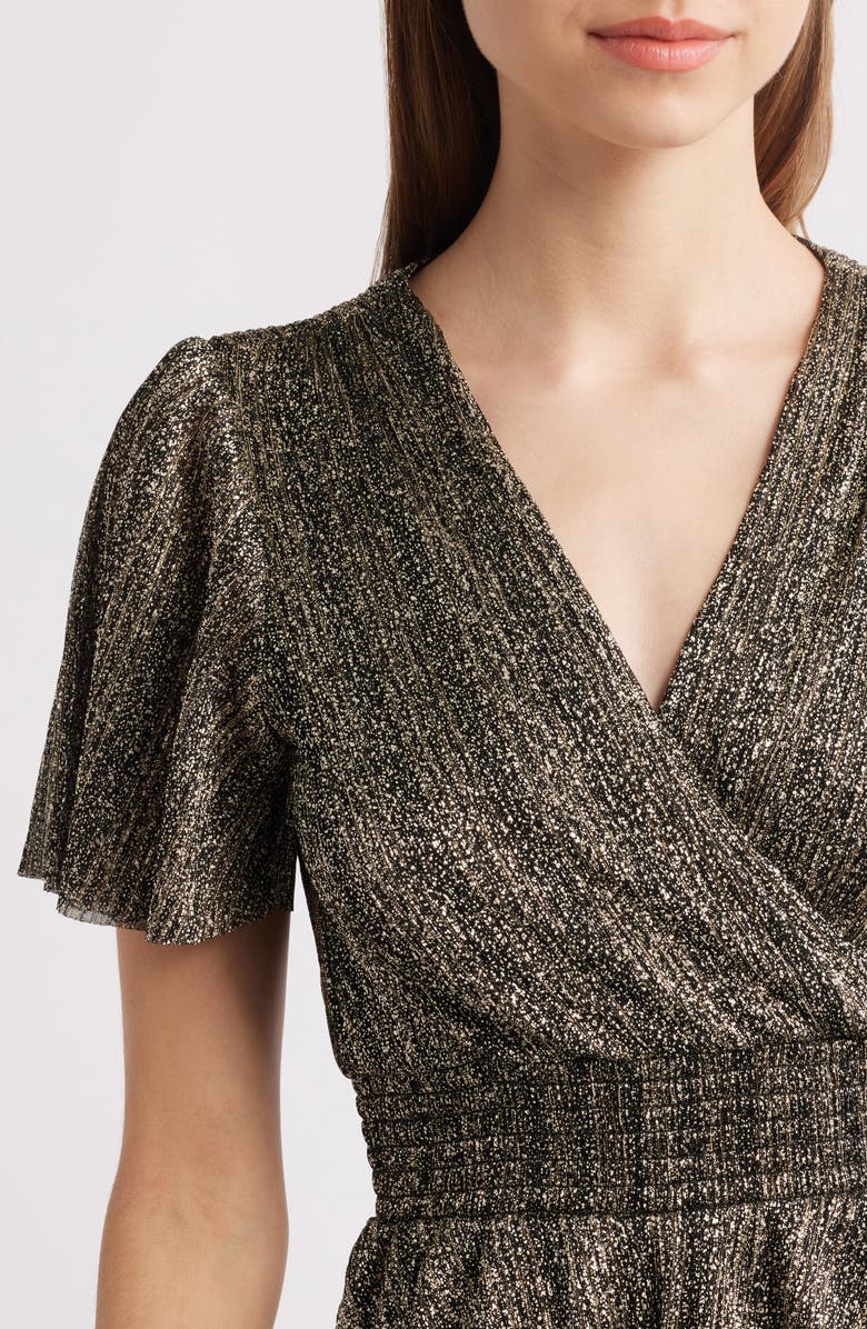 Vince Camuto Metallic Tiered Midi Dress, Alternate, color, Rich Black