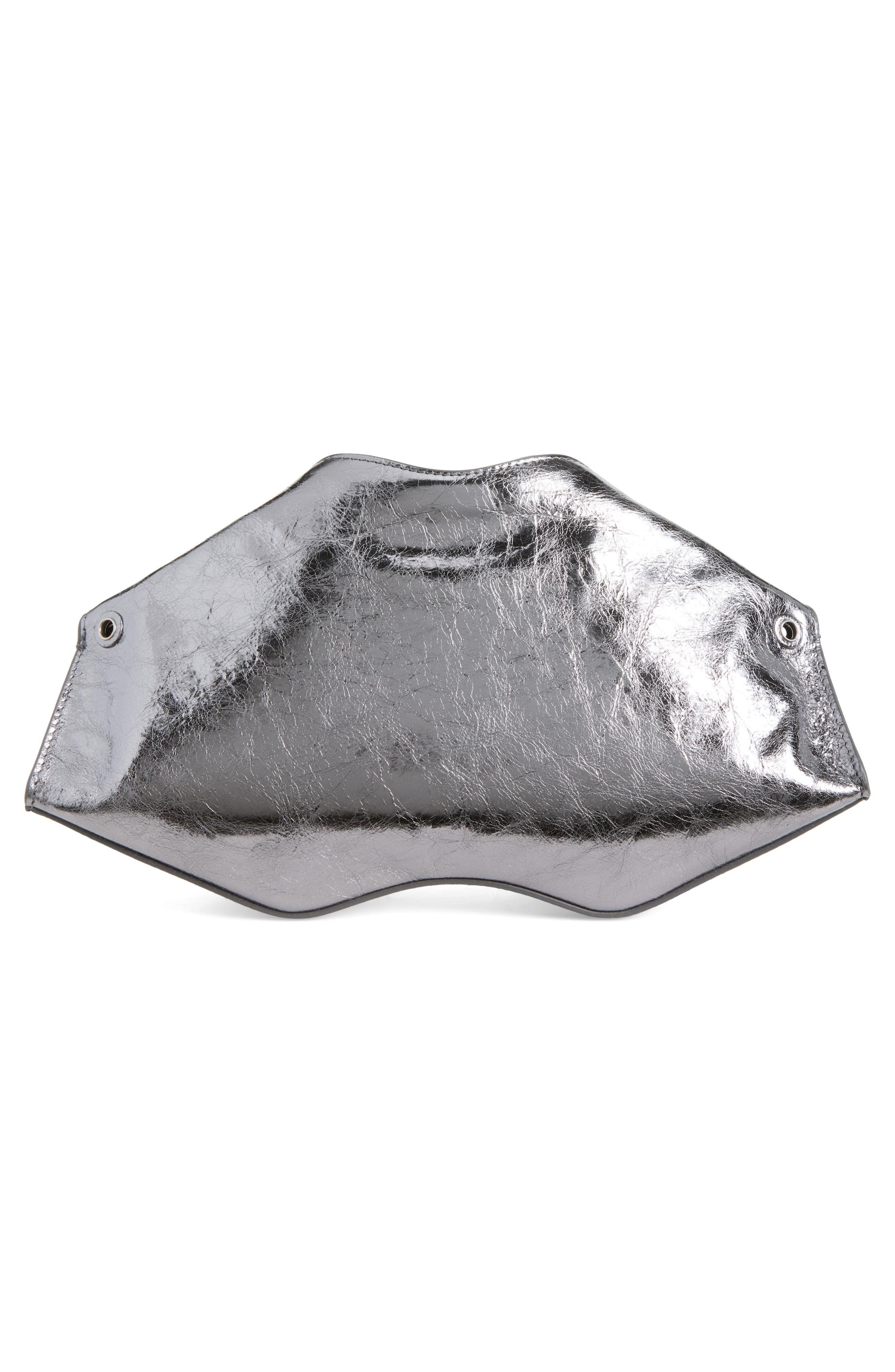 McQueen Manta Crinkled Metallic Leather Clutch, Alternate, color, Lead