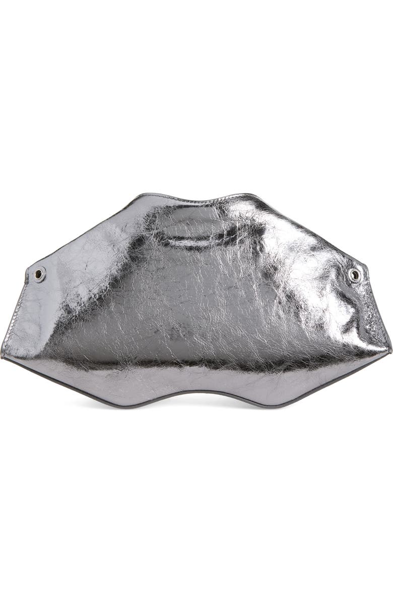 McQueen Manta Crinkled Metallic Leather Clutch, Alternate, color, Lead