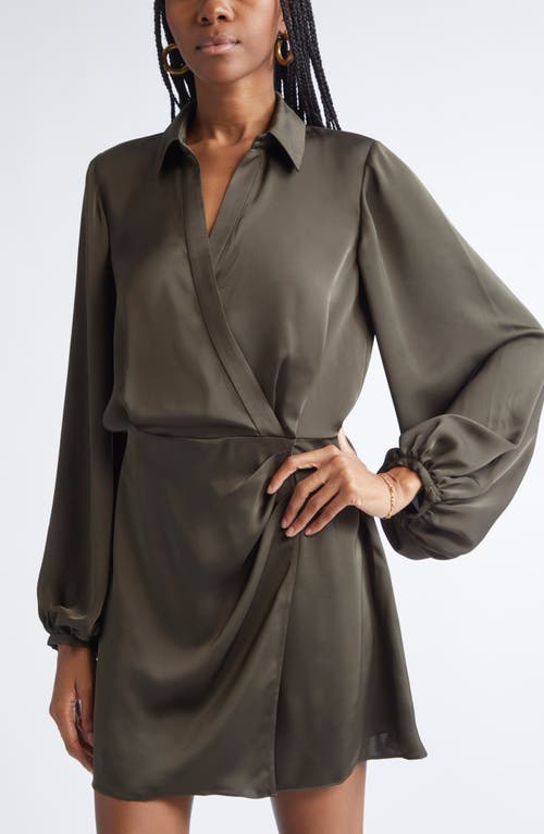 Ramy Brook Carolyn Wrap Front Long Sleeve Satin Dress In Gray