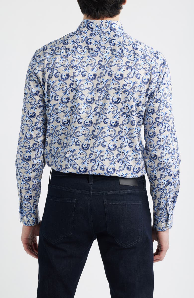 Johnston & Murphy Logan Print Button-Up Shirt, Alternate, color, Tan Checkered Paisley