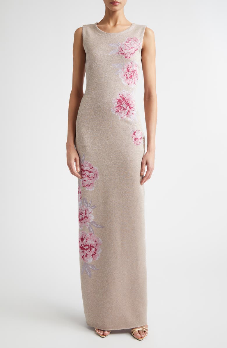ST. JOHN Peony Metallic Jacquard Sweater Dress, Main, color, Peony Metallic Multi