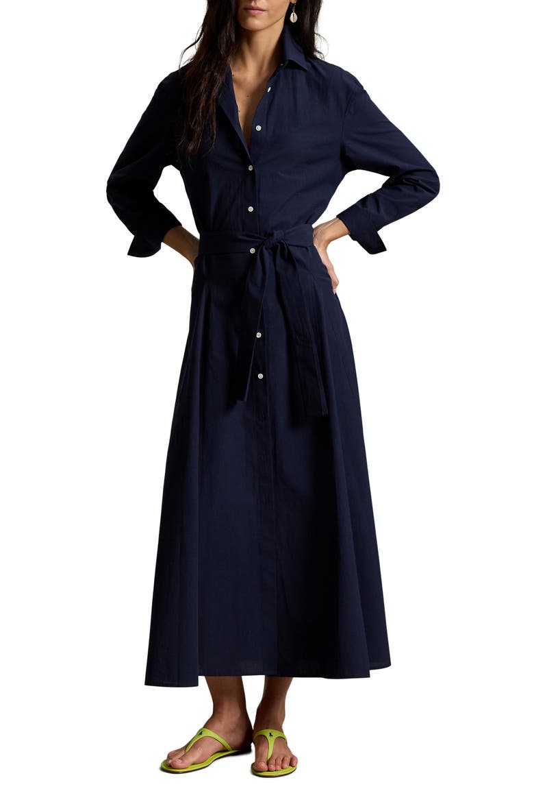 Cotton Canvas Belted Shirtdress, Main, color, HUNTER NAVY