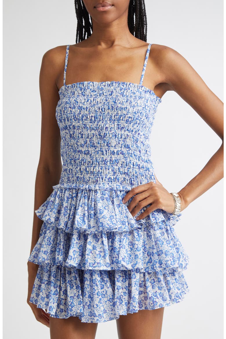 Elodie Floral Print Voile Minidress, Alternate, color, BLUE