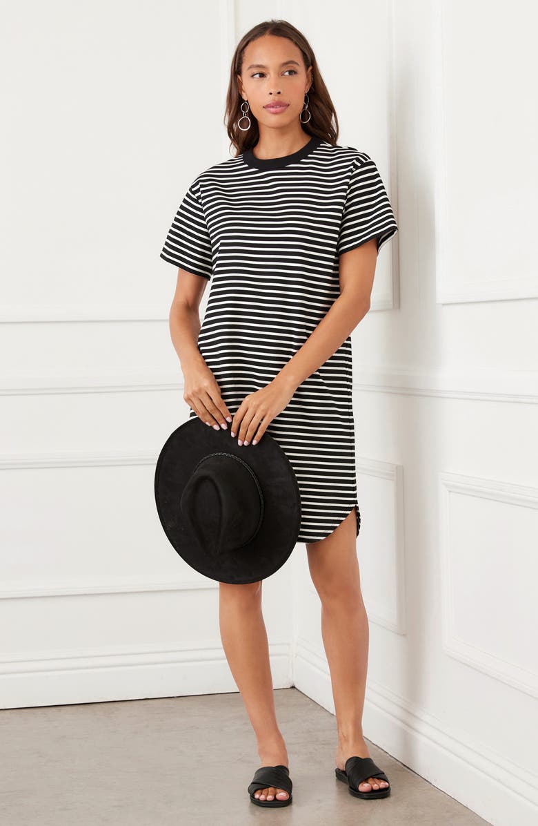 Karen Kane Stripe T-Shirt Dress, Alternate, color, Black/ Ivory