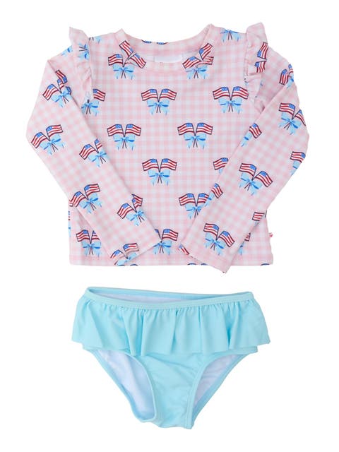 UPF50 Sun Protected Skirted Flutter Long Sleeve Rash Guard Bikini
