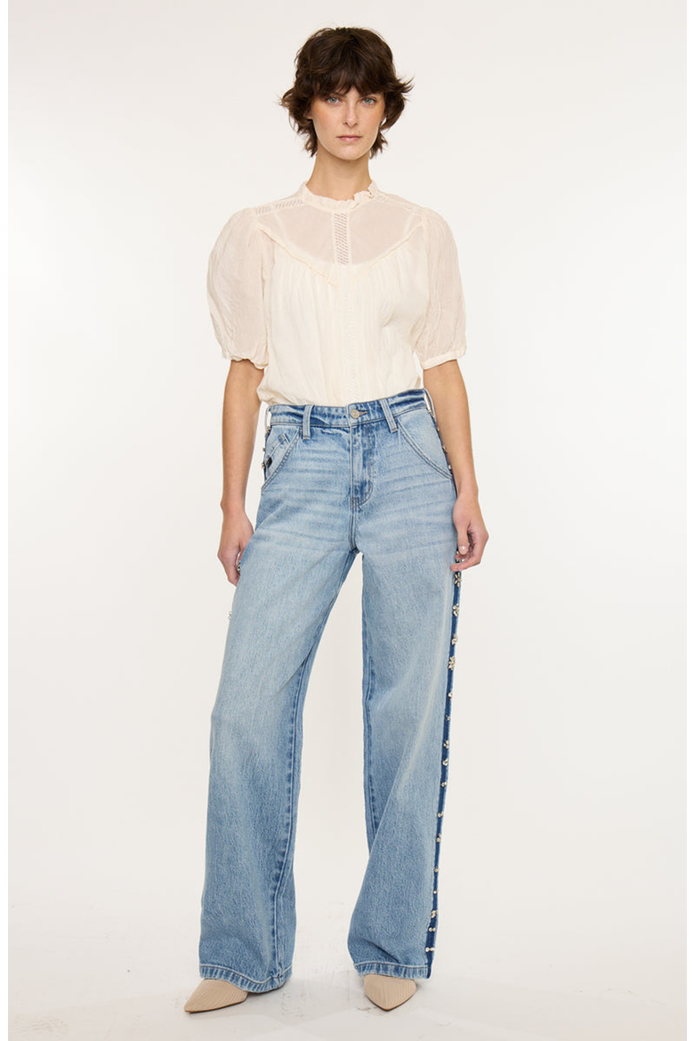 Gianna Low Slung Baggy Wide Jeans, Alternate, color, Medium Wash
