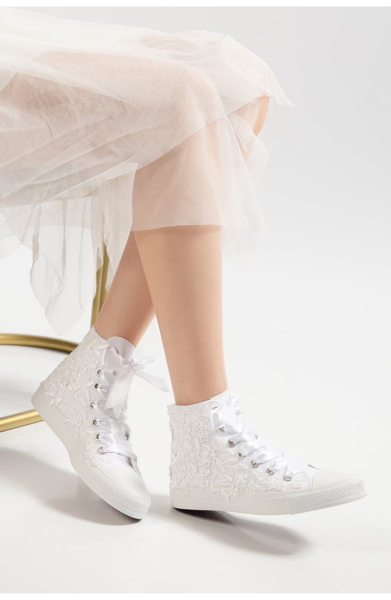 Forever & Always Shoes Isolde Lace High Top Bridal Sneaker, Alternate, color, Ivory