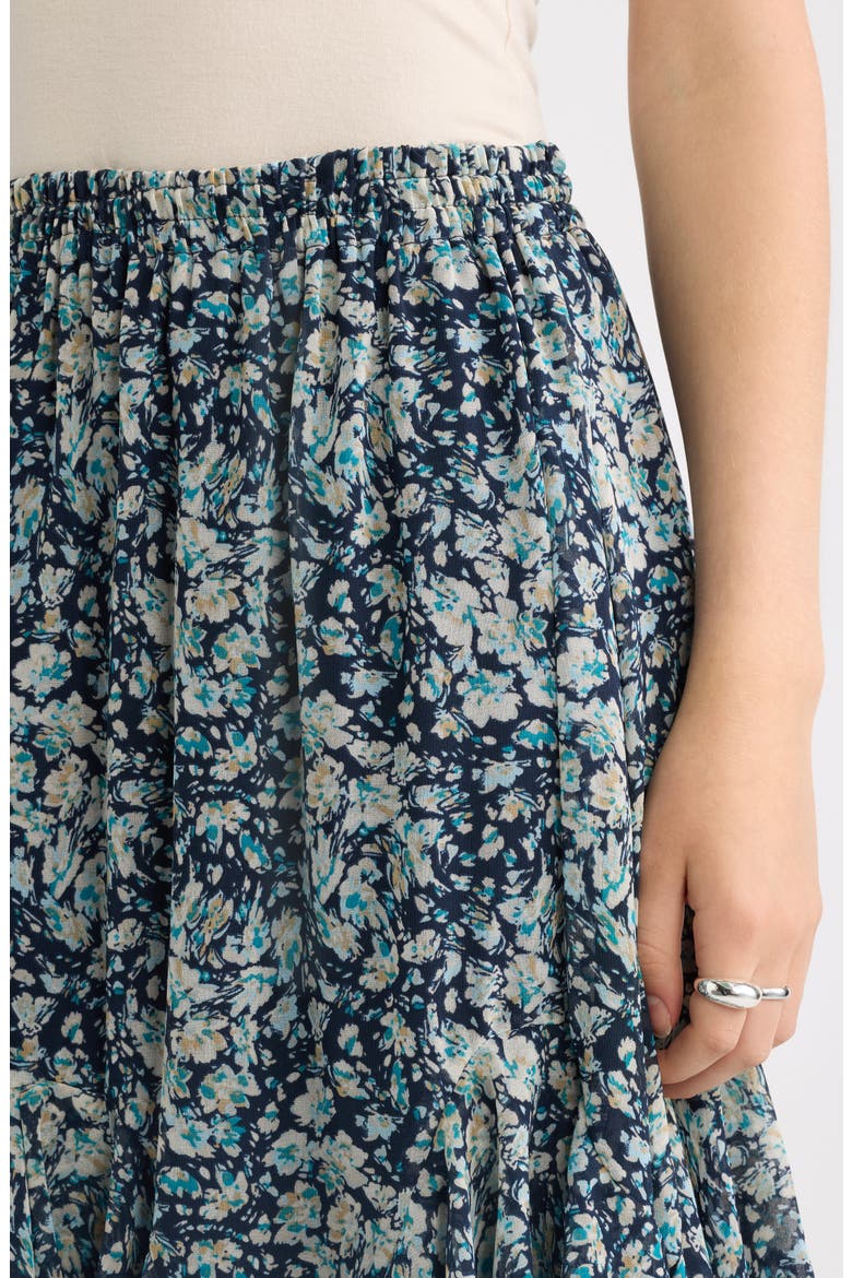 Tiered Chiffon Maxi Skirt, Alternate, color, NAVY WARPED FLORAL