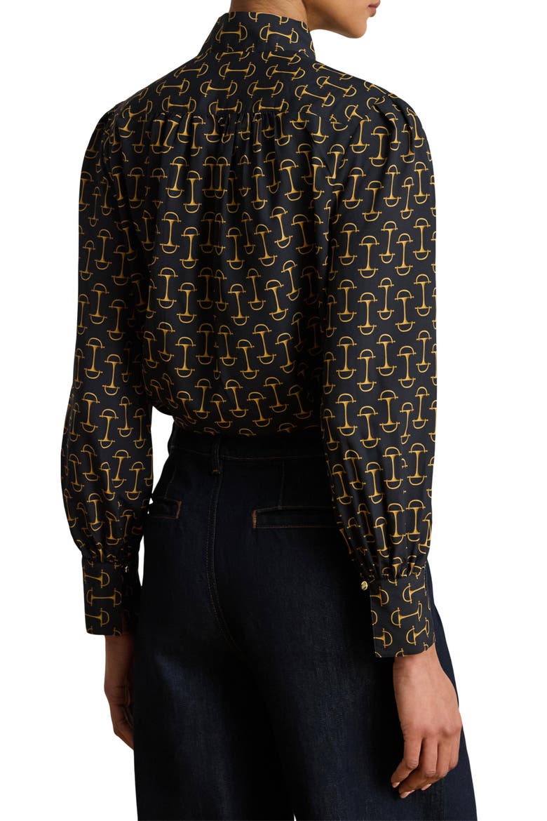 Tie Neck Long Sleeve Popover Top, Alternate, color, NAVY BLUE/ MULTI