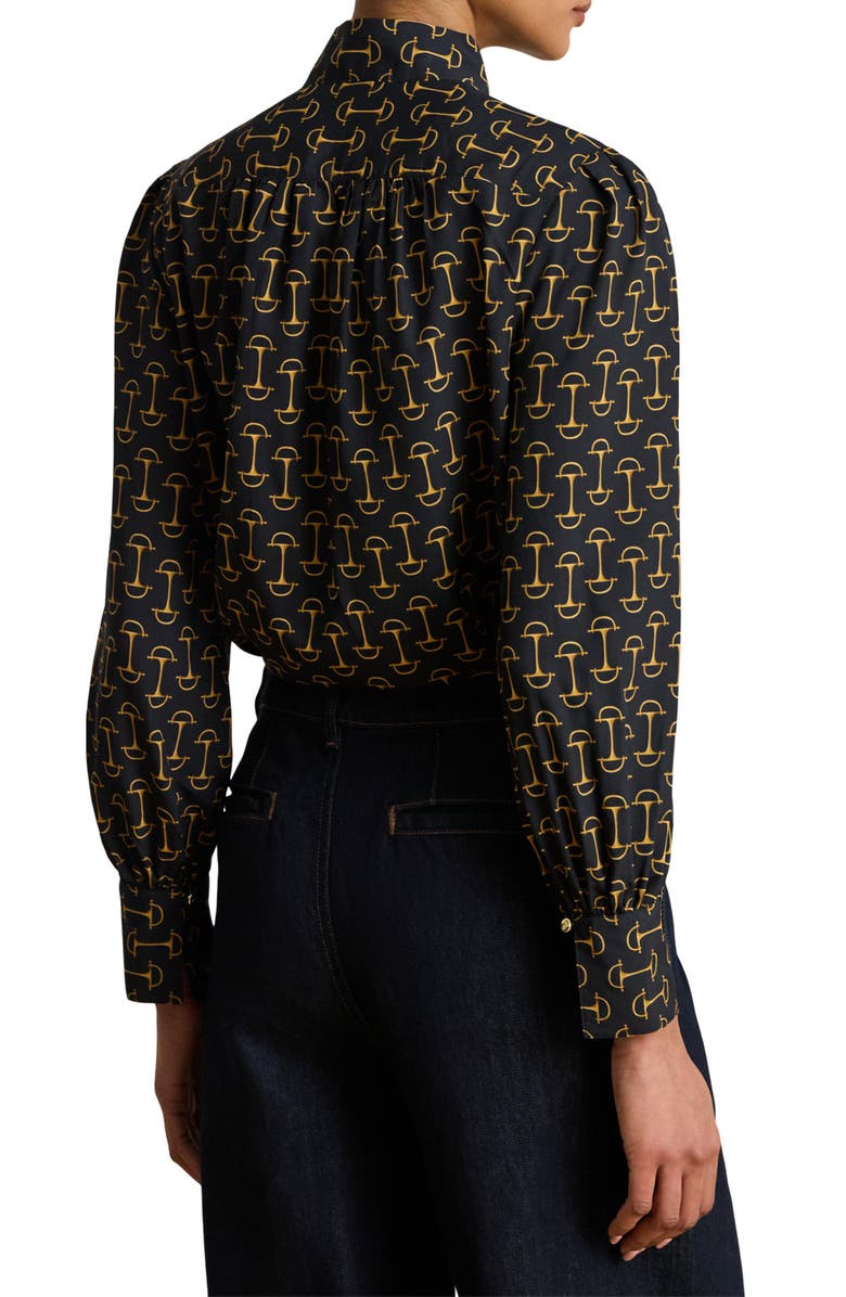 Lauren Ralph Lauren Tie Neck Long Sleeve Popover Top, Alternate, color, Navy Blue/ Multi