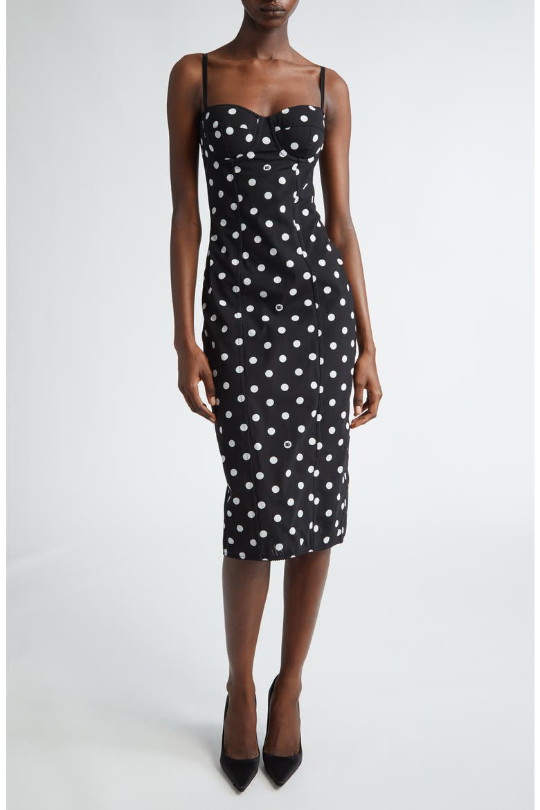 Polka Dot Corset Sheath Dress, Main, color, BLACK/ WHITE DOT
