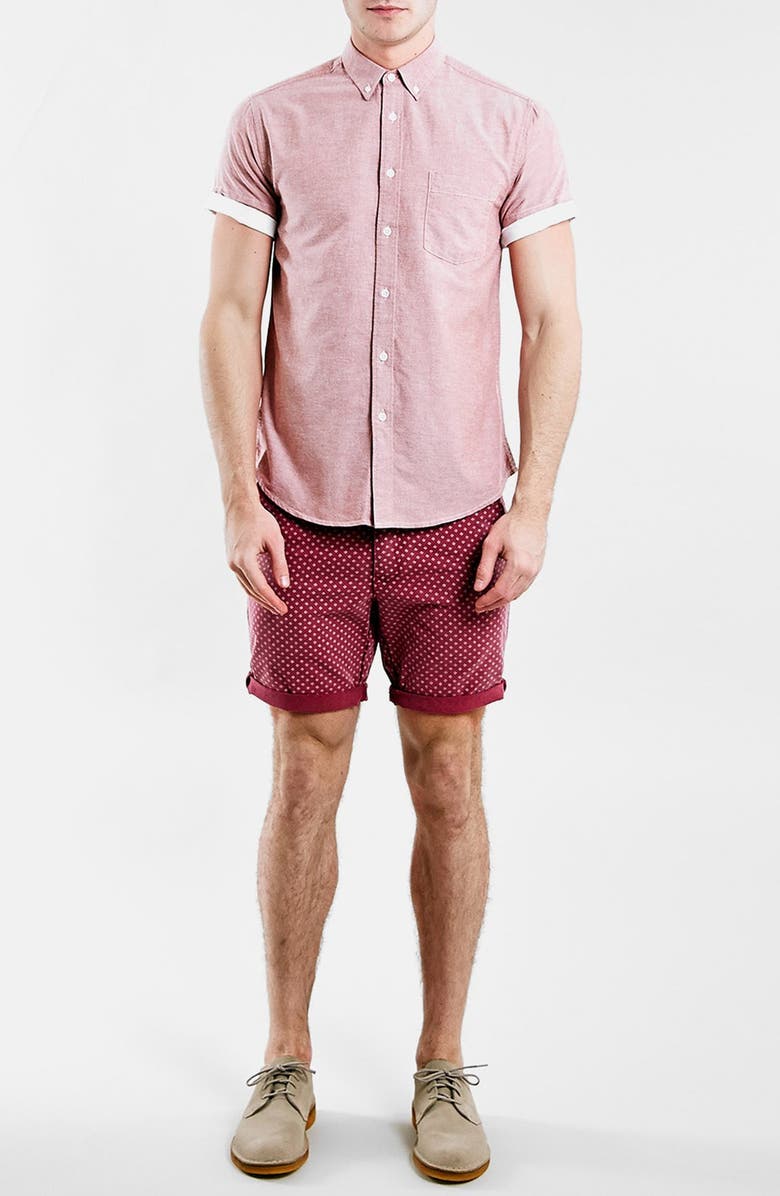 Topman Slim Fit Contrast Cuff Short Sleeve Oxford Shirt, Alternate, color,