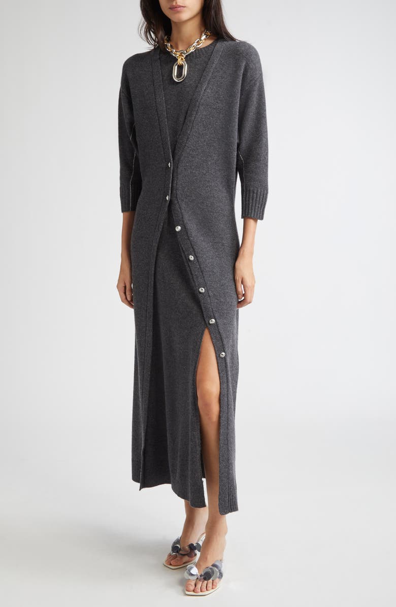 Rabanne Layered Look Wool Blend Sweater Dress, Alternate, color, Dark Grey