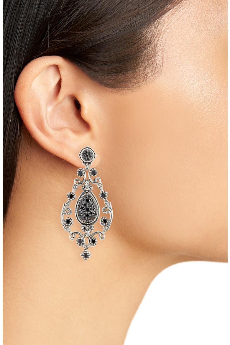 Circe Black Spinel Chandelier Earrings, Alternate, color, SILVER