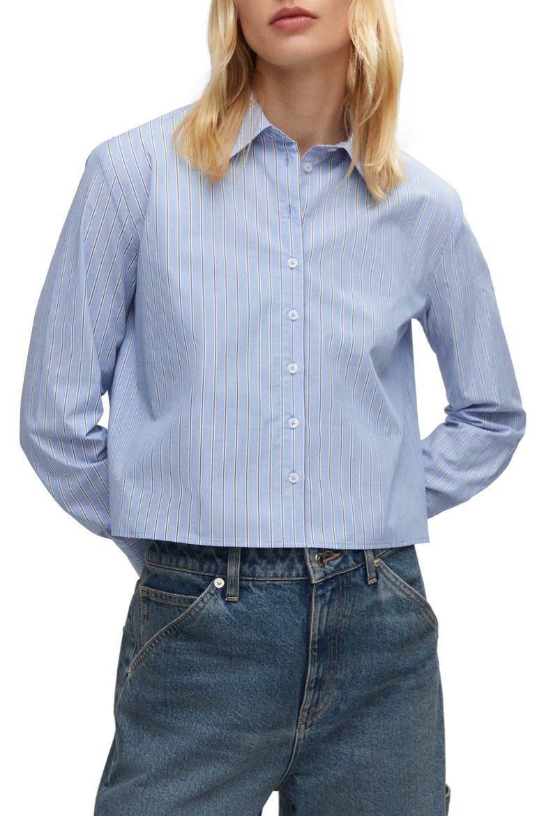 Stripe Crop Cotton Shirt, Main, color, BLUE
