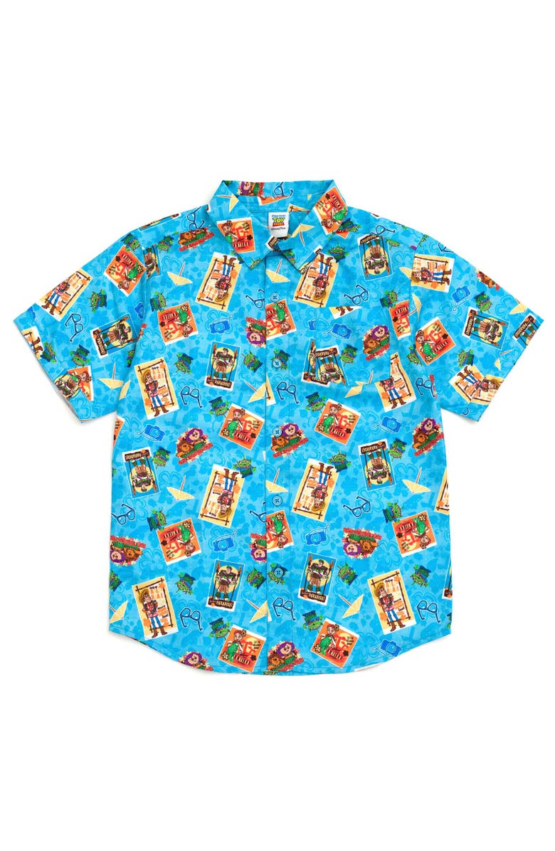 Disney Short Sleeve Button Down Shirt, Main, color, Toy Story Blue