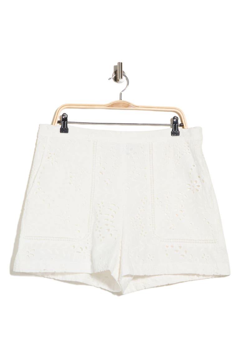 Embroidered Eyelet Cotton Shorts, Alternate, color, WHITE