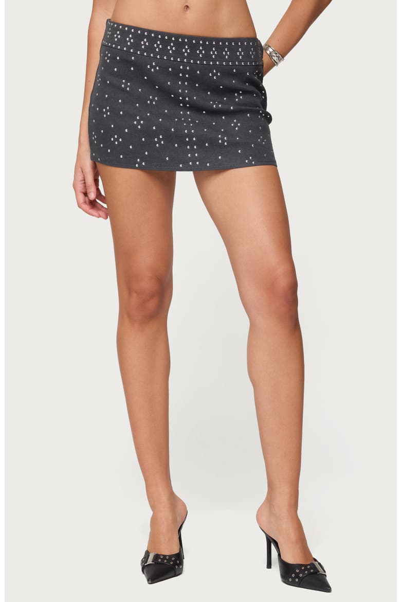 Reesa Stud Denim Miniskort, Main, color, DARK-GRAY