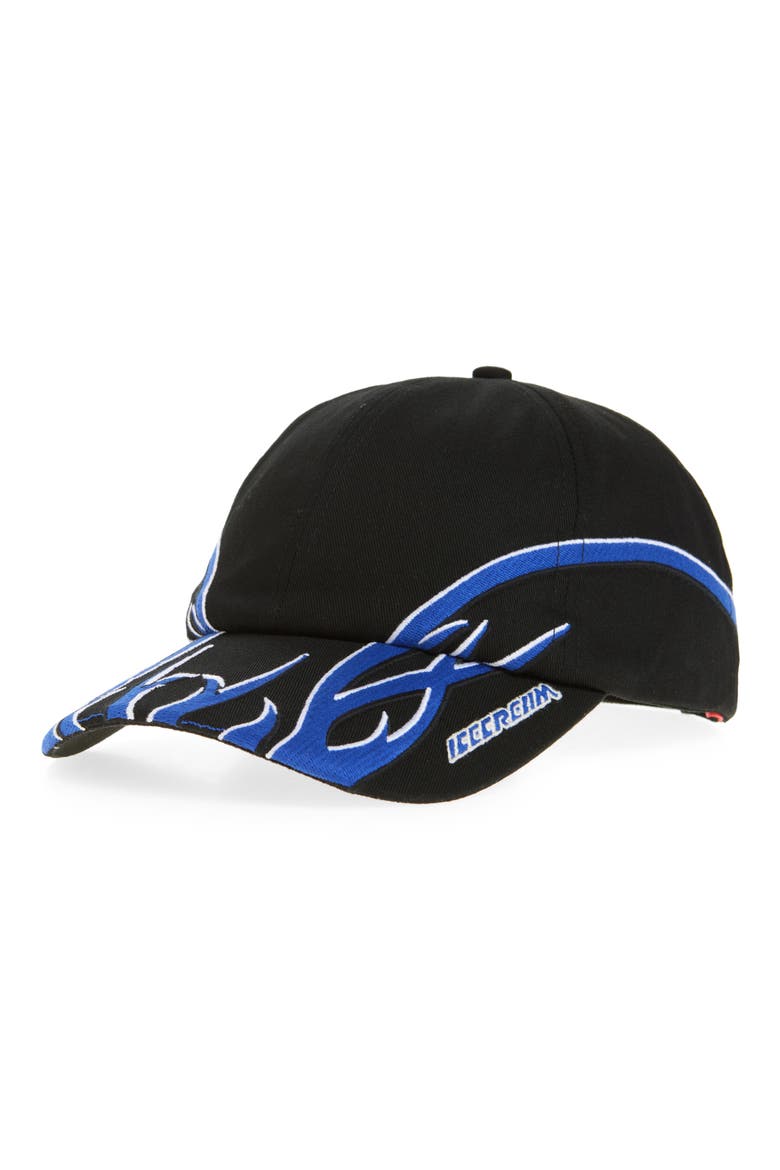 Flame Embroidered Dad Baseball Cap, Main, color, BLACK