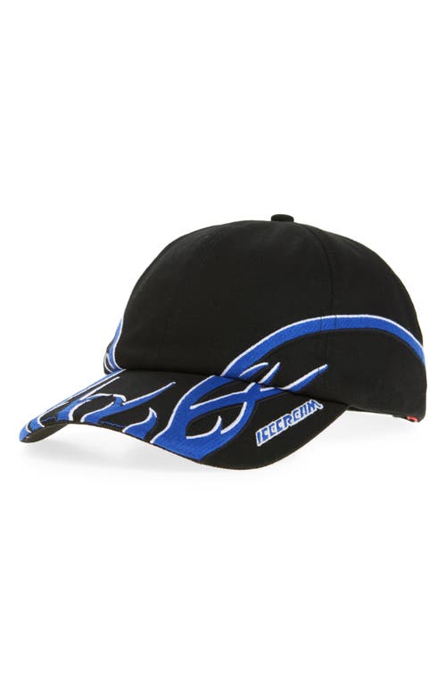 Icecream Flame Embroidered Dad Baseball Cap In Black