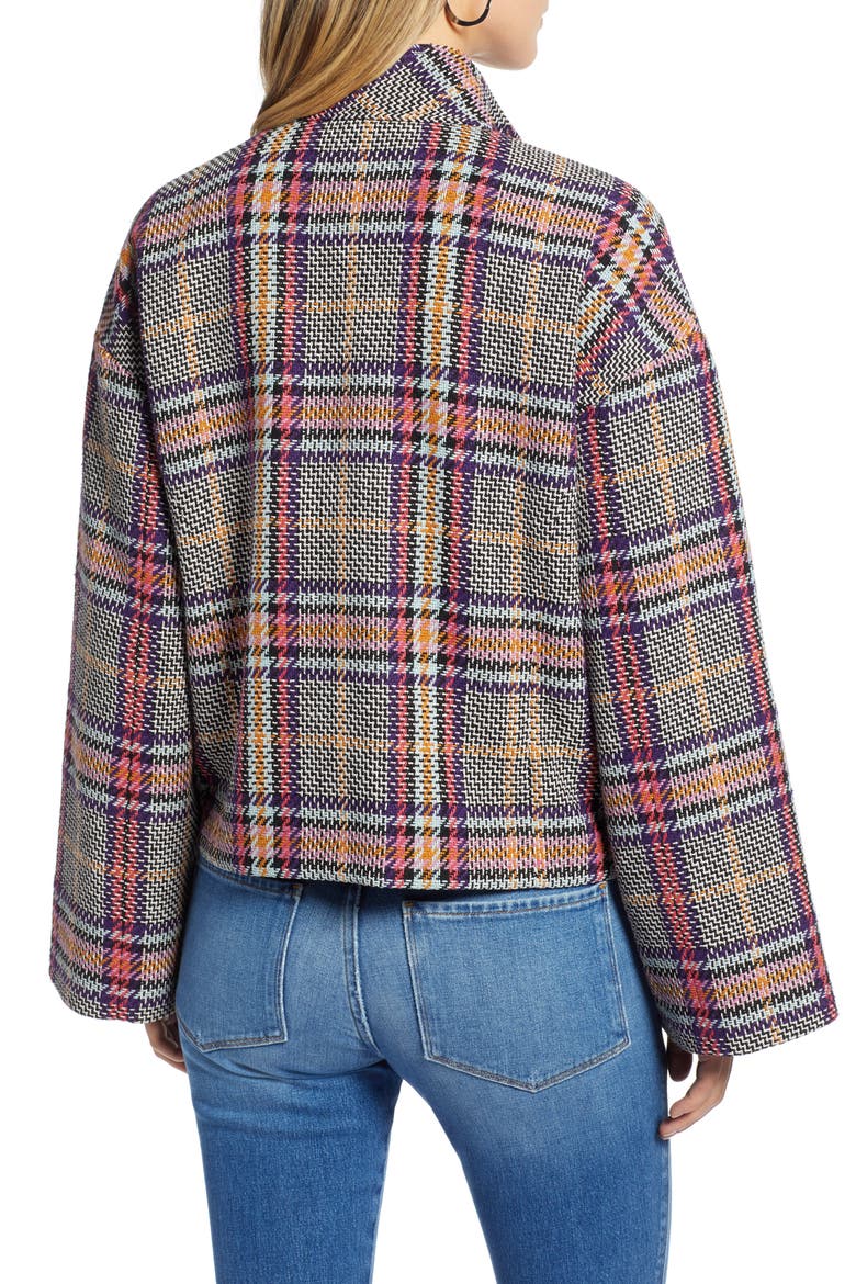 Funnel Neck Jacket, Alternate, color, PURPLE MULTI PLAID