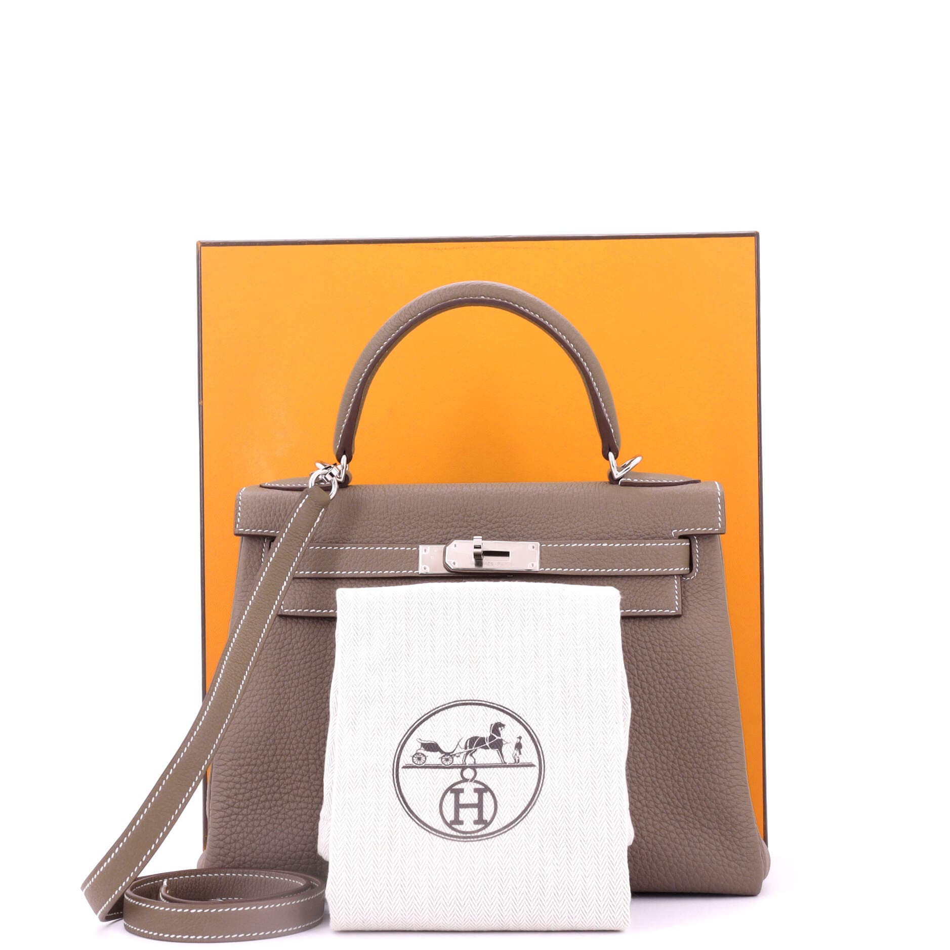Pre-Owned Hermes Kelly Handbag Grey Togo with Palladium Hardware 28, Alternate, color, Etoupe
