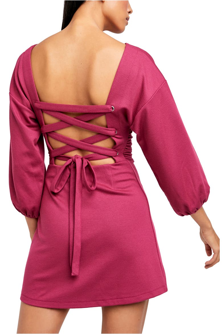 Biana Long Sleeve Lace-Up Back Minidress, Alternate, color, FAIRYTALE