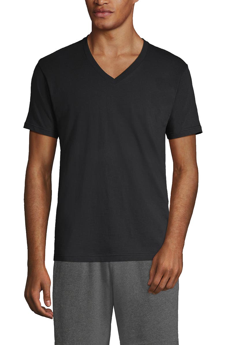Lands' End V-Neck Undershirt 3 Pack, Alternate, color, Black