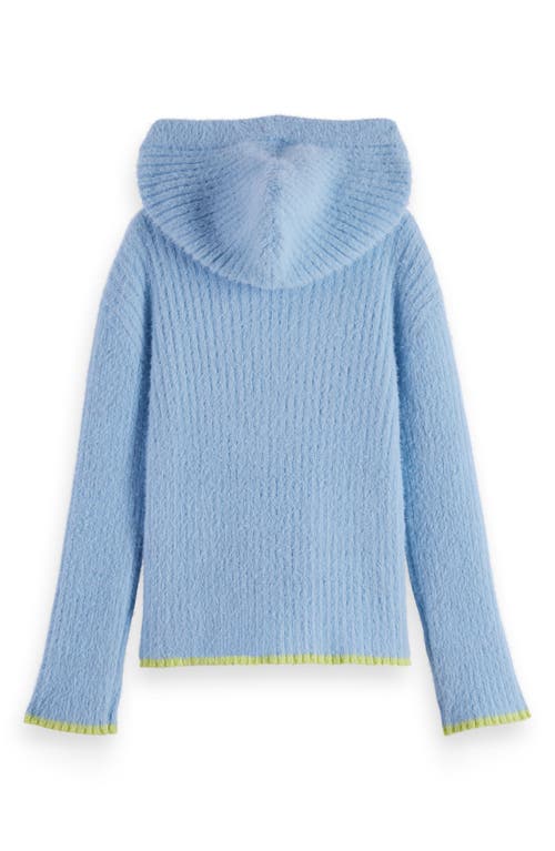 Scotch & Soda Kids' Textured Rib Knit Hoodie In Blue