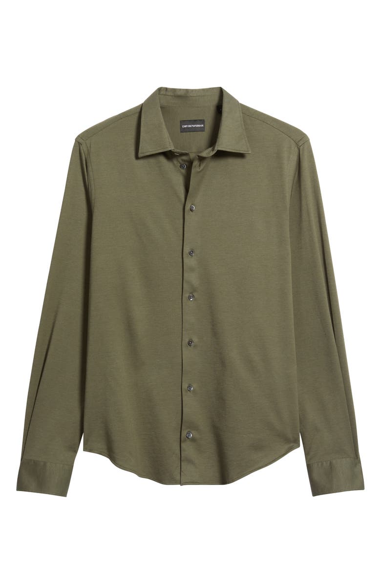 Emporio Armani Solid Cotton Piqué Button-Up Shirt, Alternate, color, Solid Medium Green