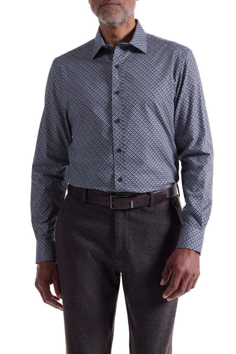 Julian Shaped Fit Neat Cotton Button-Up Shirt, Main, color, TRUFFLE
