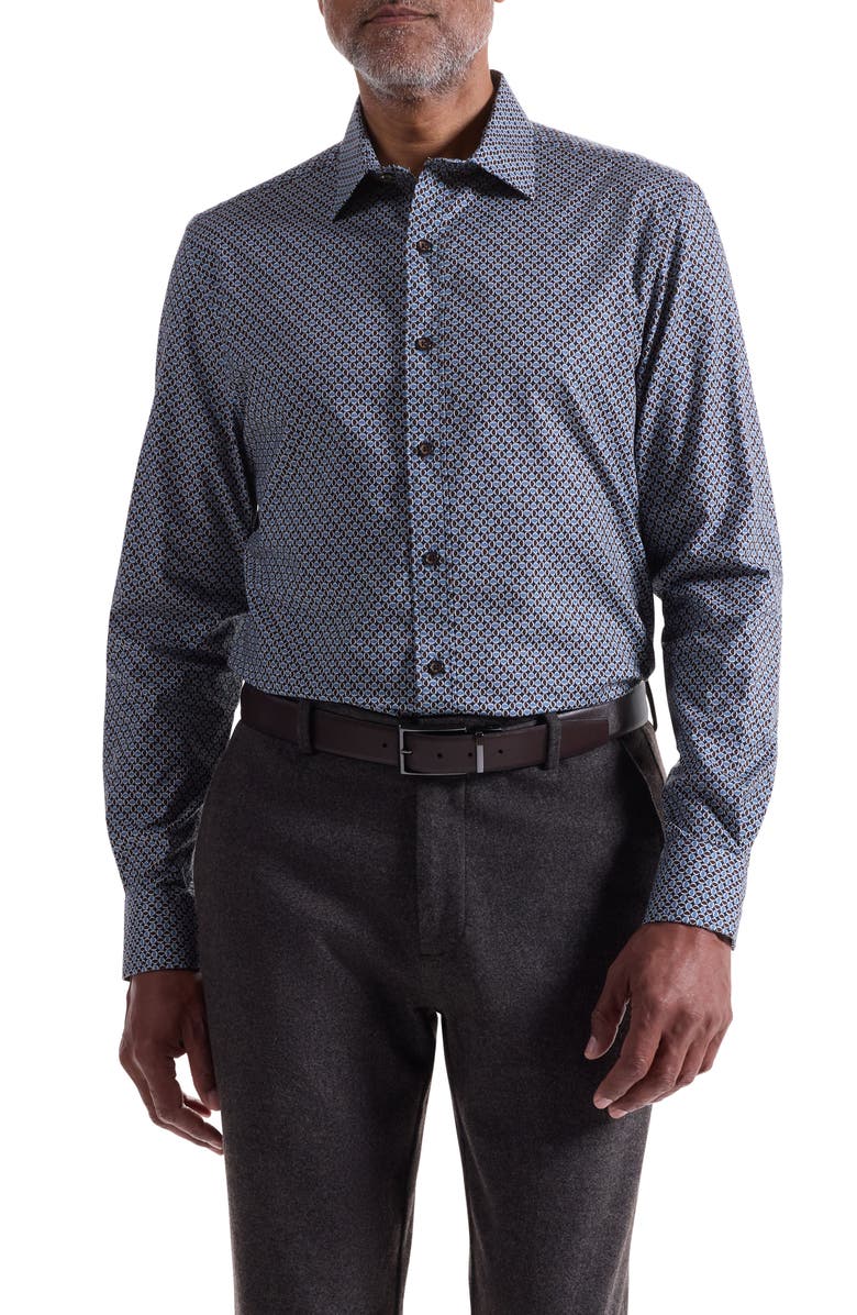 Bugatchi Julian Shaped Fit Neat Cotton Button-Up Shirt, Main, color, Truffle