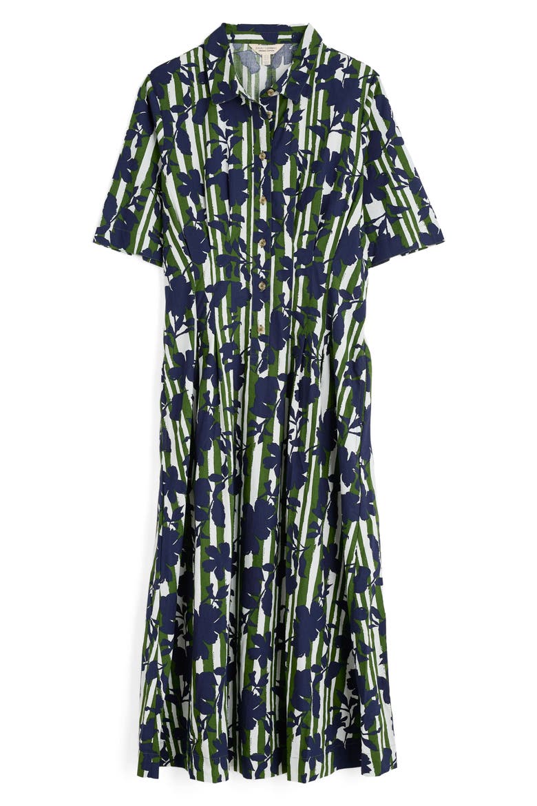 Wild Liquorice Organic Cotton Midi Shirtdress, Alternate, color, CAMELLIA STRIPE FOREST GREEN