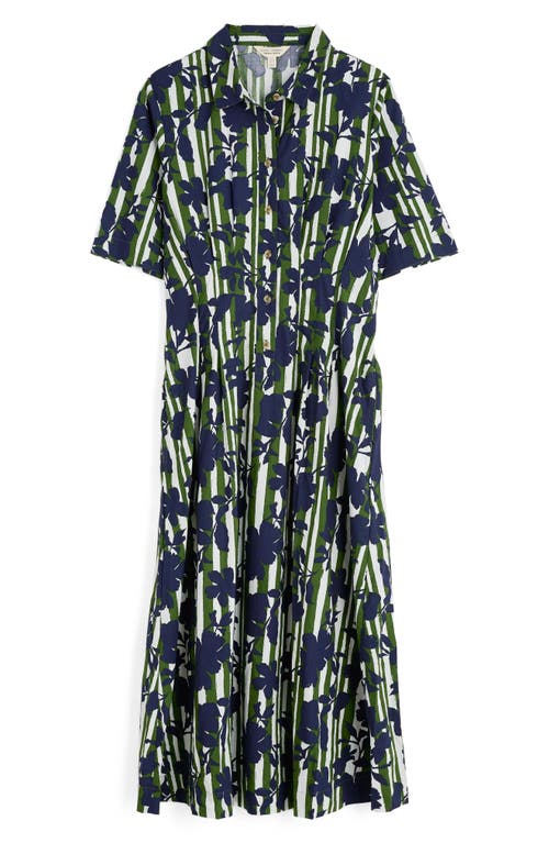 Seasalt Cornwall Wild Liquorice Organic Cotton Midi Shirtdress In Camellia Stripe Forest Green