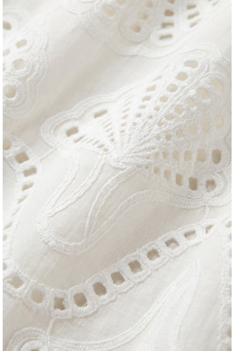Scalloped Eyelet Shirt with Coastal Shell Motif, Alternate, color, White