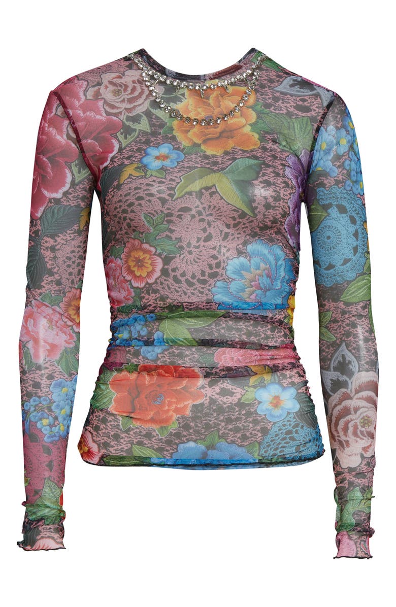 Area Crystal Embellished Floral Tulle Top, Alternate, color, Pink Multi