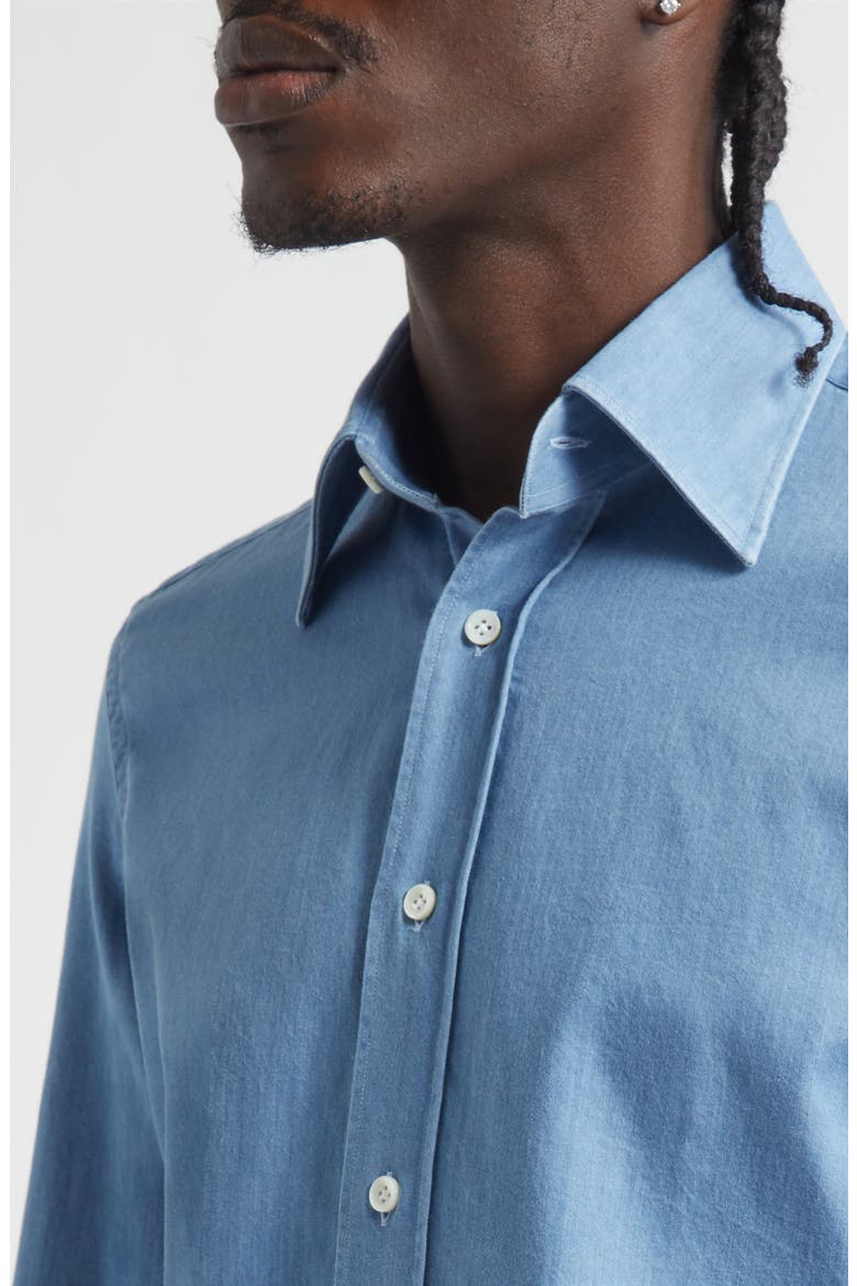 Lecce Point Collar Denim Button-Up Shirt, Alternate, color, LIGHT DENIM