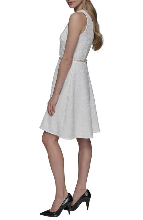 Shop Karl Lagerfeld Paris Sleeveless Belted A-line Dress In Soft White