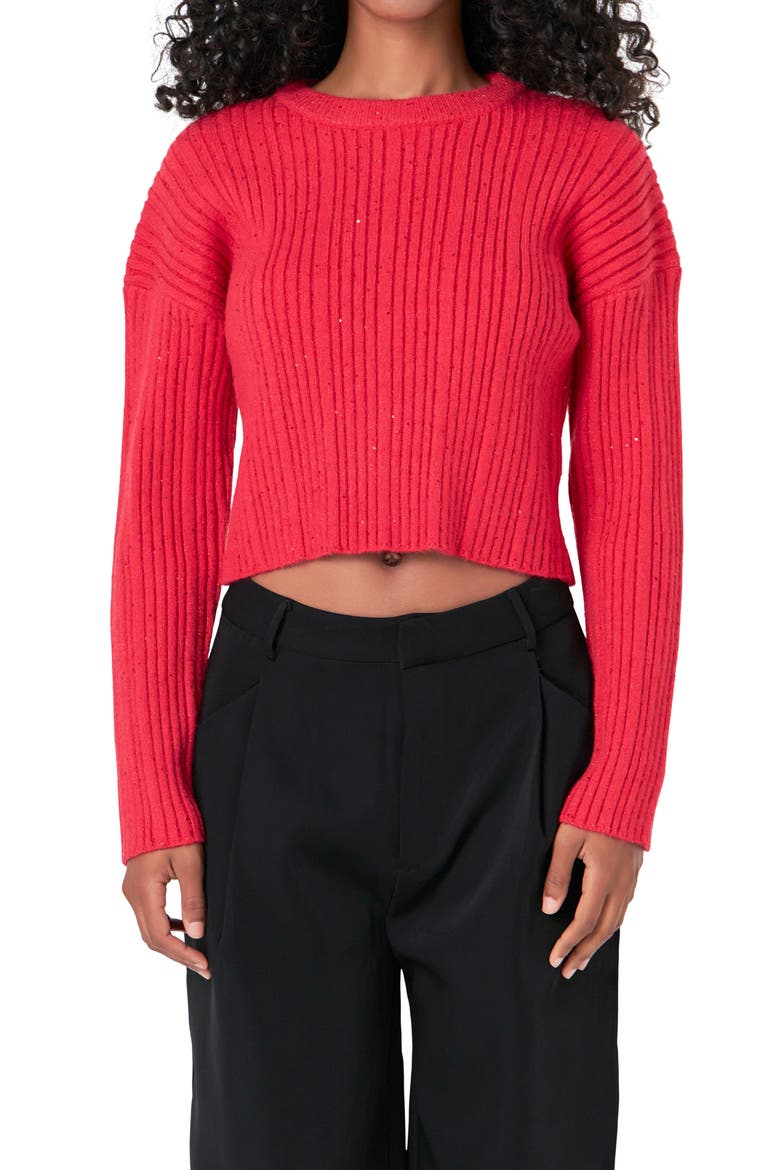 Sequin Crop Sweater, Alternate, color, RED