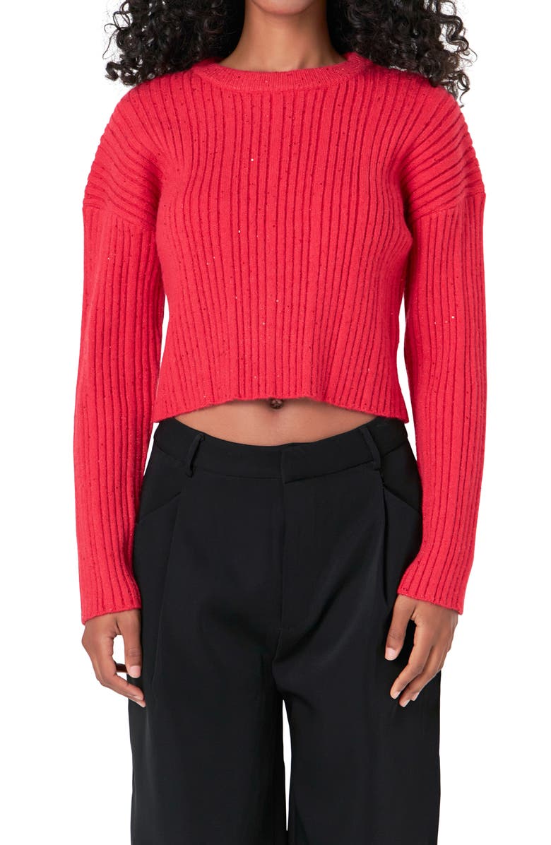 Endless Rose Sequin Crop Sweater, Alternate, color, Red