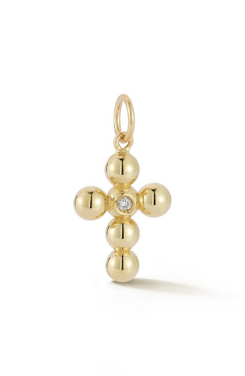 14K Gold Diamond Cross Charm