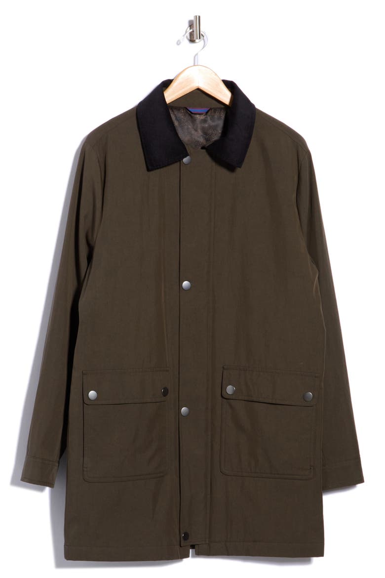 Corduroy Collar Longline Jacket, Main, color, GREEN