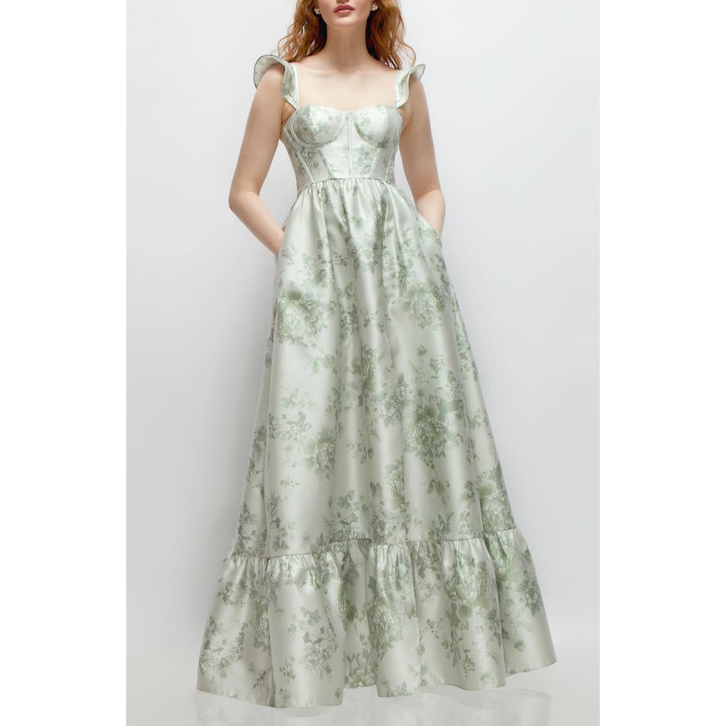 Dessy Collection Floral Corset Gown In Sage Cottage Rose