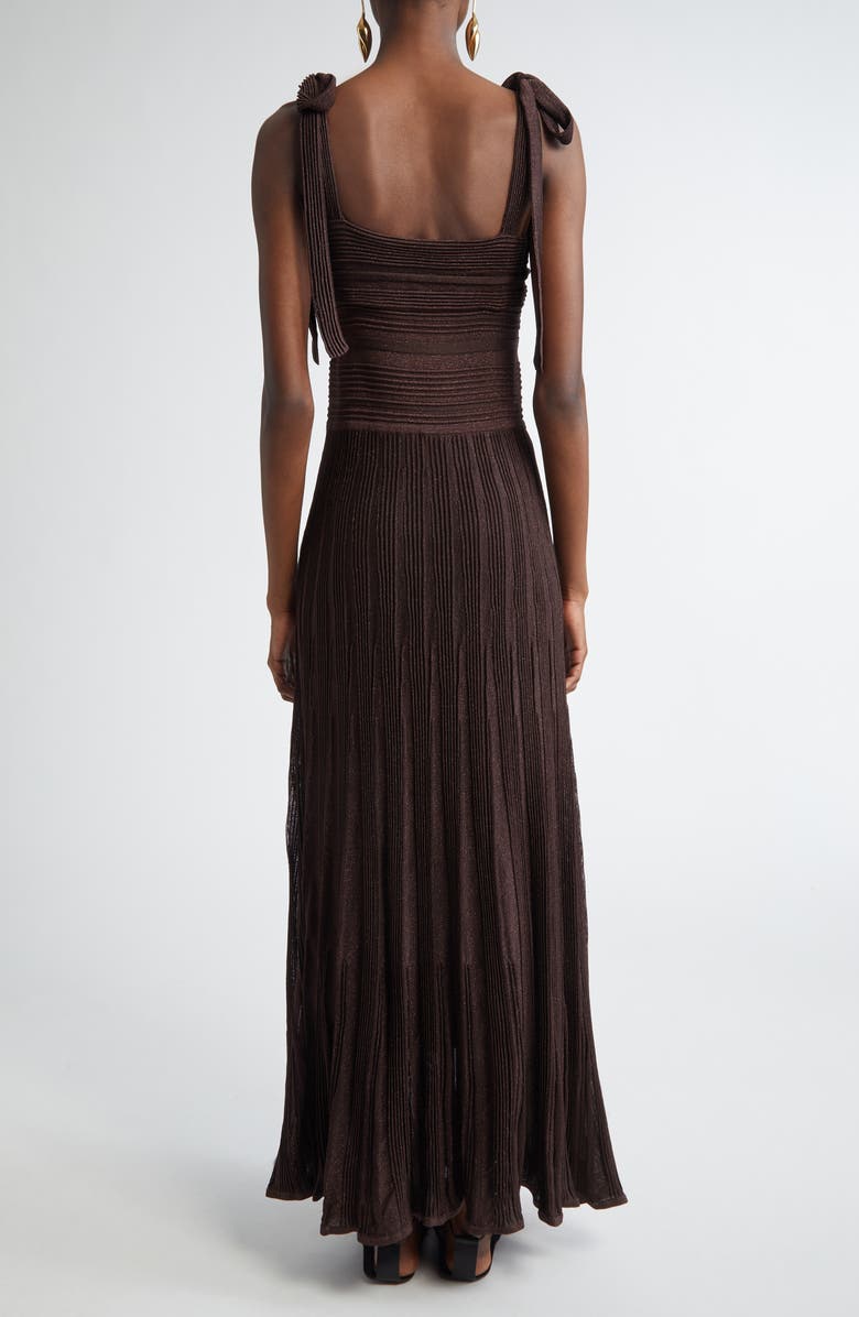 Zimmermann Lucky Tie Shoulder Metallic Rib Maxi Dress, Alternate, color, Metallic Chocolate