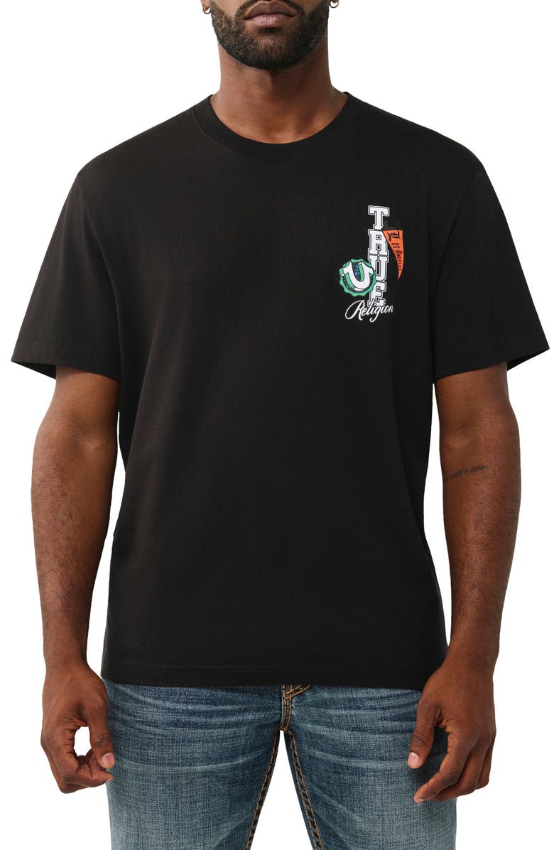 True Religion Pennants Graphic T-Shirt, Main, color, Jet Black