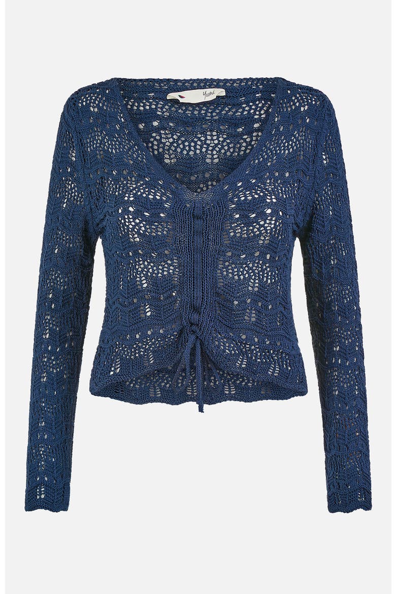 Front Ruched Crochet Top, Alternate, color, Navy